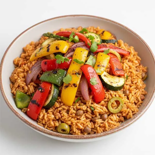 One-Pot Puerto Rican Rice & Beans With Grilled Vegetables